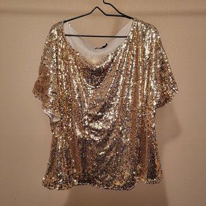 Plus Size 24 Gold Sequin Short Sleeve Top